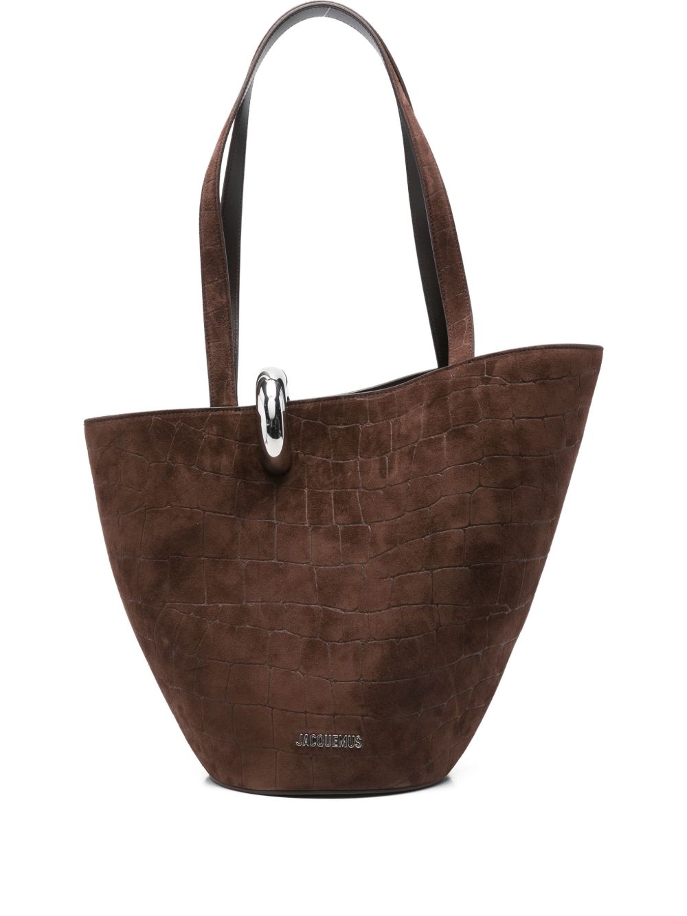 Jacquemus Le Bambola Moyen Asymmetrical Embossed Suede Bucket Bag Brown brown