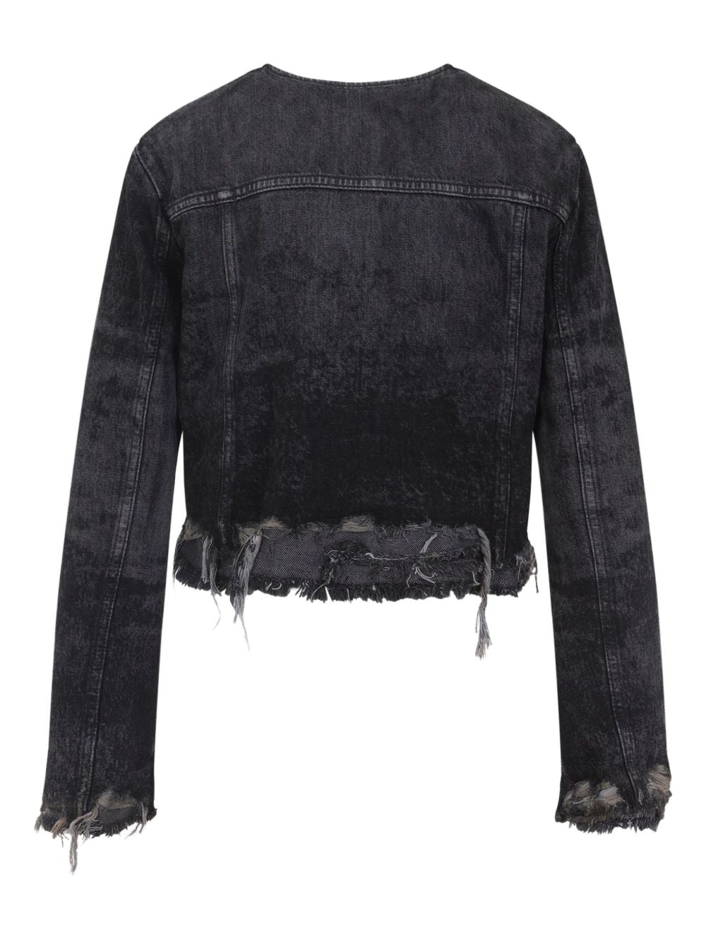 Diesel Denim Cotton Jacket with Frayed Edges Black