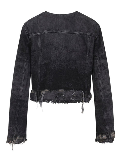 Diesel Denim Cotton Jacket with Frayed Edges Black