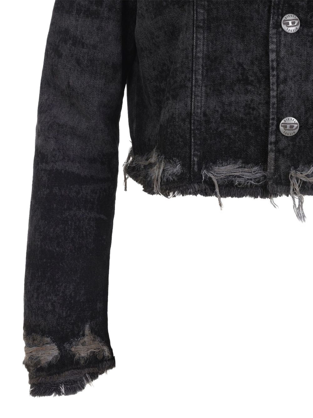 Diesel Denim Cotton Jacket with Frayed Edges Black