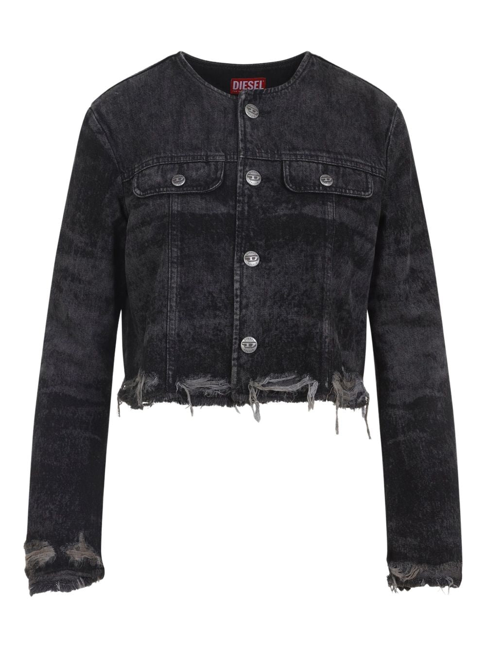 Diesel Denim Cotton Jacket with Frayed Edges Black