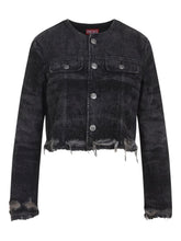 Diesel Denim Cotton Jacket with Frayed Edges Black