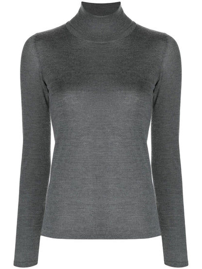 Brunello Cucinelli Cashmere Silk Speckled Knit Turtleneck Sweater Grey