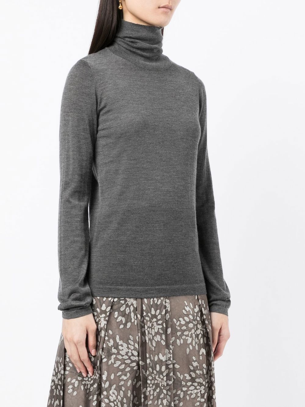 Brunello Cucinelli Cashmere Silk Speckled Knit Turtleneck Sweater Grey
