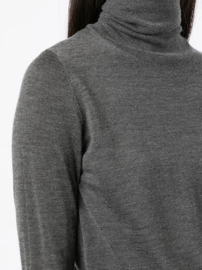 Brunello Cucinelli Cashmere Silk Speckled Knit Turtleneck Sweater Grey