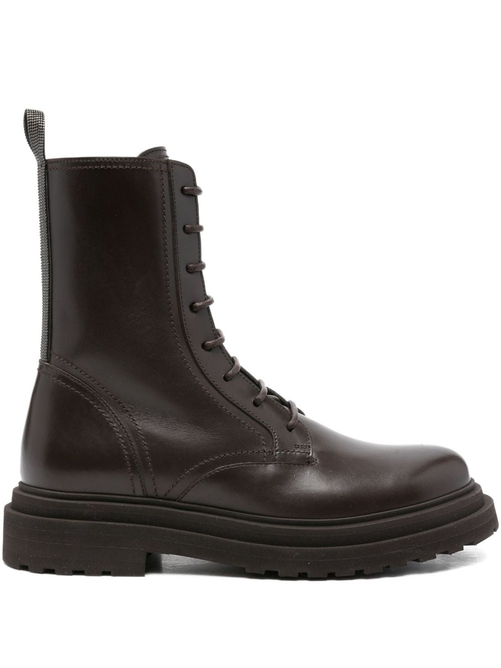 Brunello Cucinelli Lace-Up Leather Biker Boots Brown