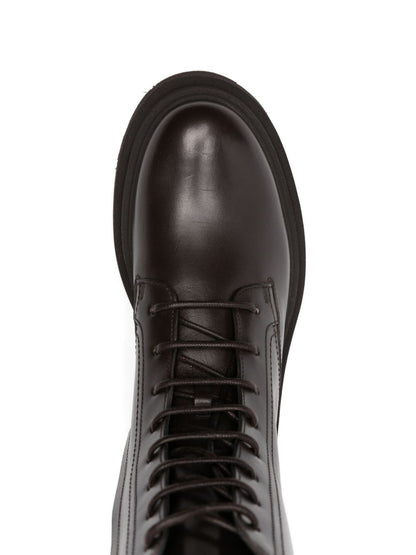 Brunello Cucinelli Lace-Up Leather Biker Boots Brown