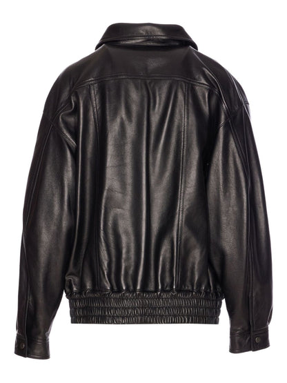 Saint Laurent Lambskin Leather High-Neck Jacket Black