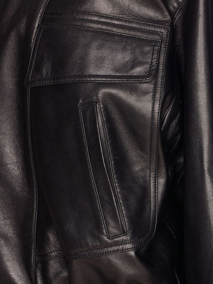 Saint Laurent Lambskin Leather High-Neck Jacket Black
