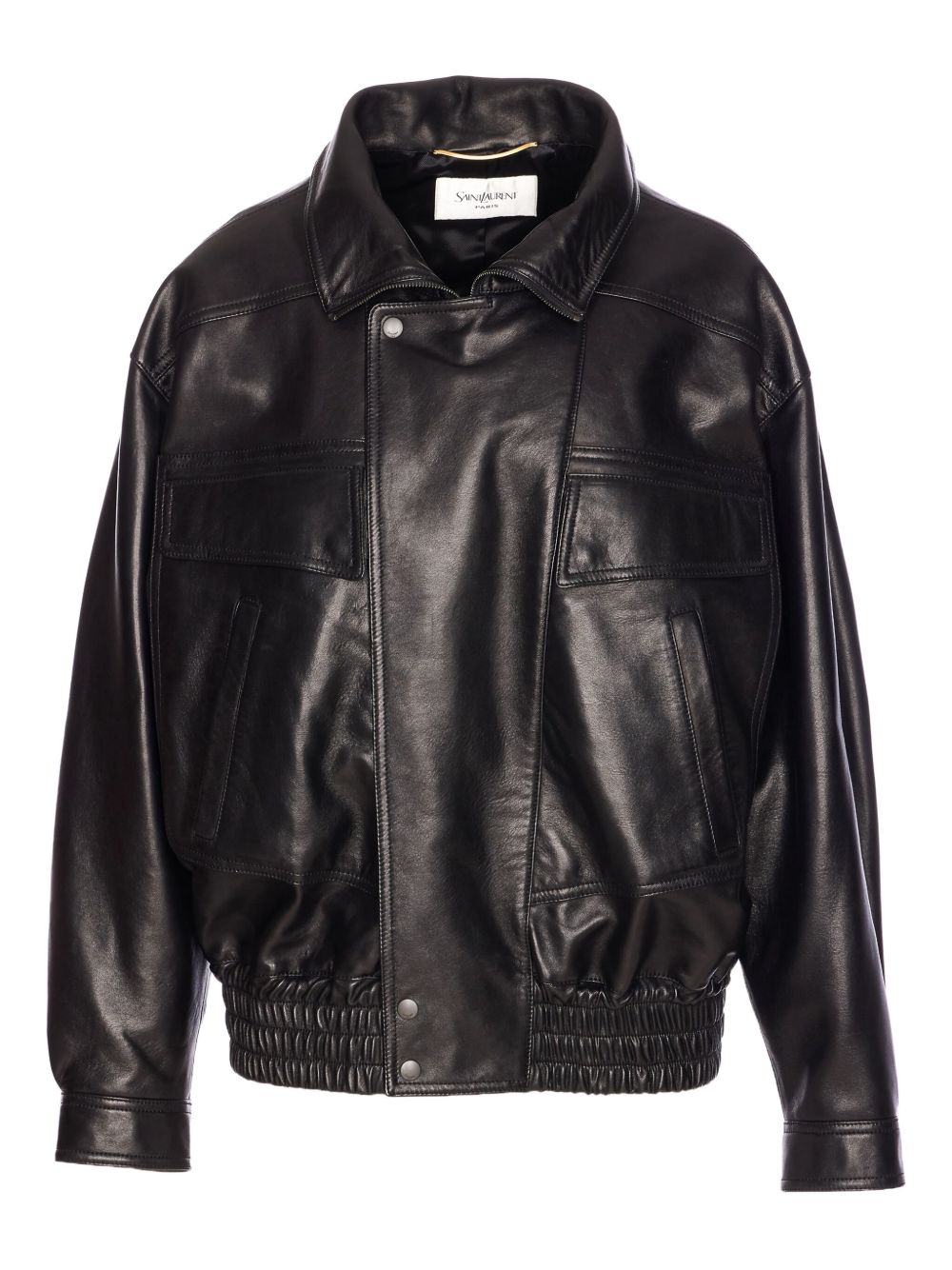 Saint Laurent Lambskin Leather High-Neck Jacket Black