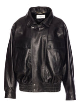 Saint Laurent Lambskin Leather High-Neck Jacket Black