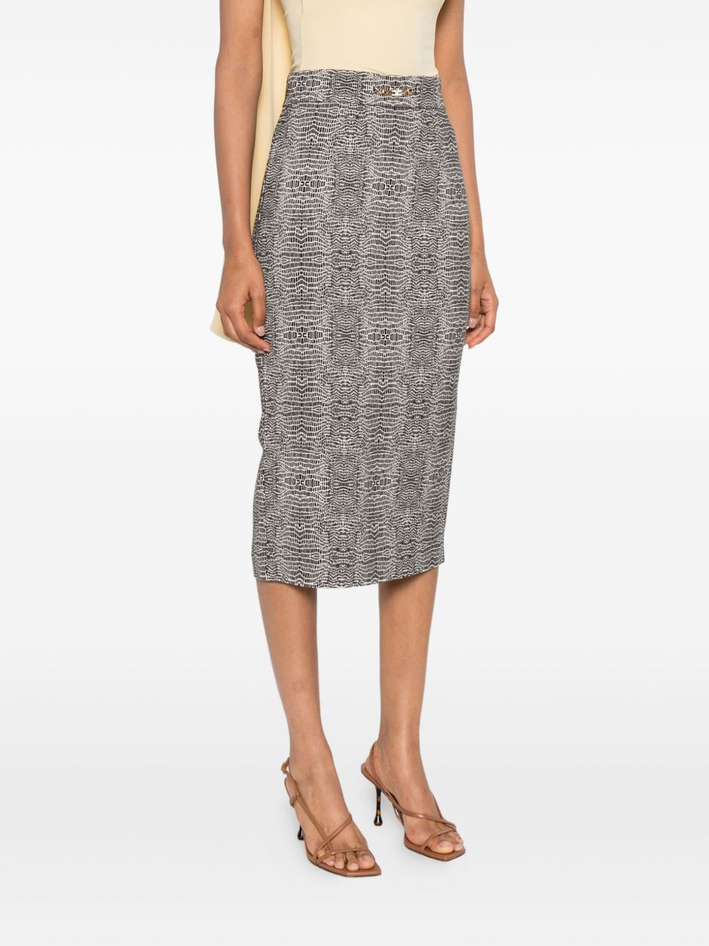 Elisabetta Franchi High-Waisted Black Midi Skirt with Gold-Tone Detailing Black