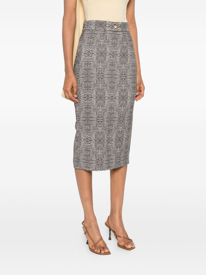 Elisabetta Franchi High-Waisted Black Midi Skirt with Gold-Tone Detailing Black