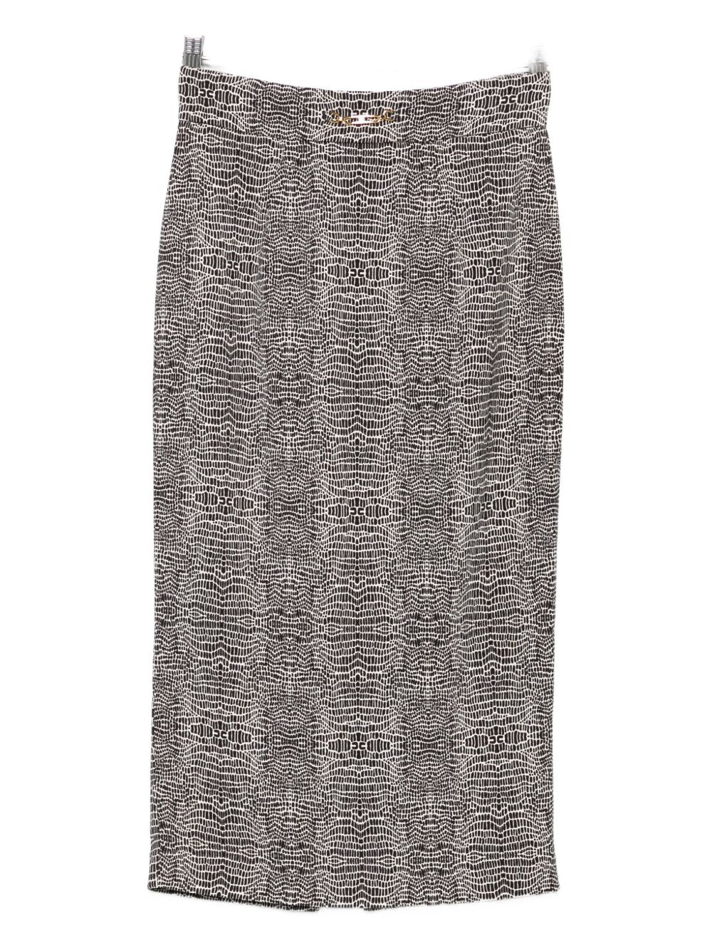 Elisabetta Franchi High-Waisted Black Midi Skirt with Gold-Tone Detailing Black