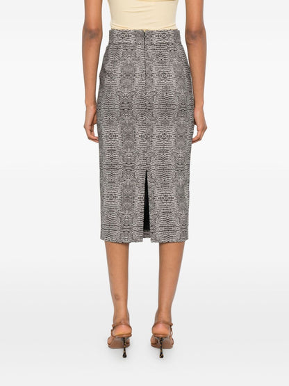 Elisabetta Franchi High-Waisted Black Midi Skirt with Gold-Tone Detailing Black
