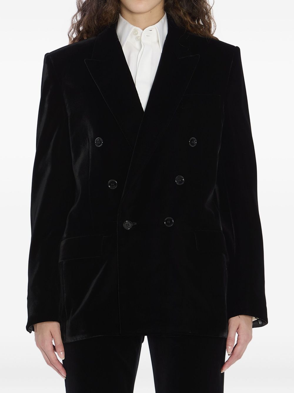 Saint Laurent Double-Breasted Velvet Jacket Black black