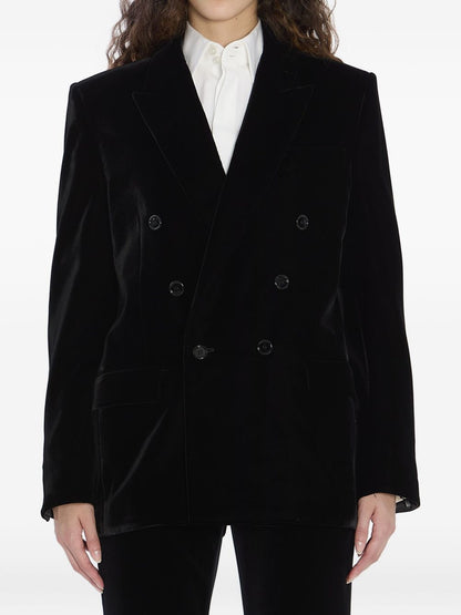 Saint Laurent Double-Breasted Velvet Jacket Black black
