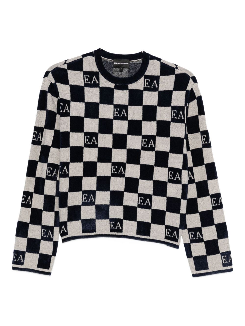 Emporio Armani Check Crewneck Sweater in Beige