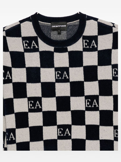 Emporio Armani Check Crewneck Sweater in Beige