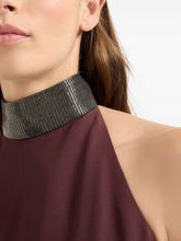 Brunello Cucinelli Silk-Blend Embellished Halterneck Maxi Dress Bordeaux
