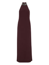 Brunello Cucinelli Silk-Blend Embellished Halterneck Maxi Dress Bordeaux