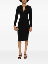 Elisabetta Franchi Long Black Dress with Gold-Tone Embellishments and Long Sleeves Black Black