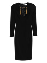 Elisabetta Franchi Long Black Dress with Gold-Tone Embellishments and Long Sleeves Black Black