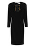 Elisabetta Franchi Long Black Dress with Gold-Tone Embellishments and Long Sleeves Black Black