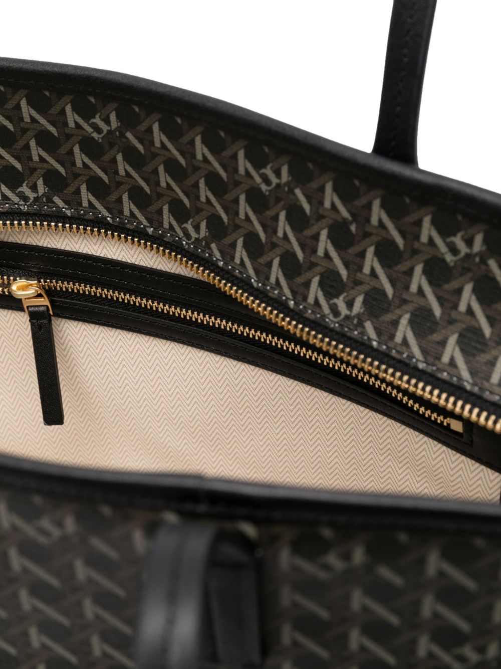 Tory Burch Ever-Ready Basket-Weave Tote with Zip Black