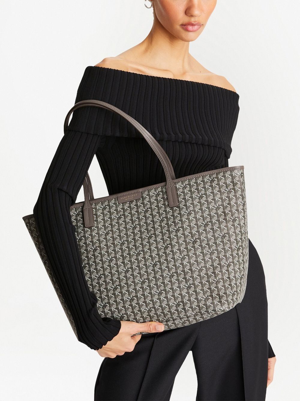 Tory Burch Ever-Ready Grey Silk &amp; Nylon Shopper Tote with Zip Grey