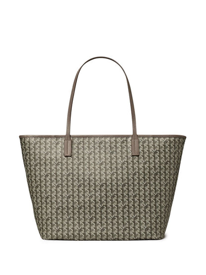 Tory Burch Ever-Ready Grey Silk &amp; Nylon Shopper Tote with Zip Grey
