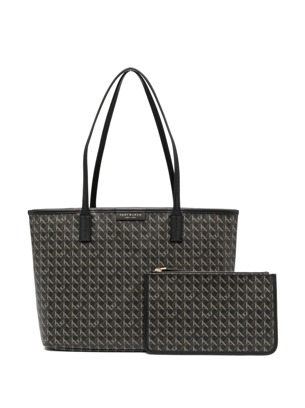 Tory Burch Ever-Ready Small Zip-Up Basket Weave Shopping Bag Black