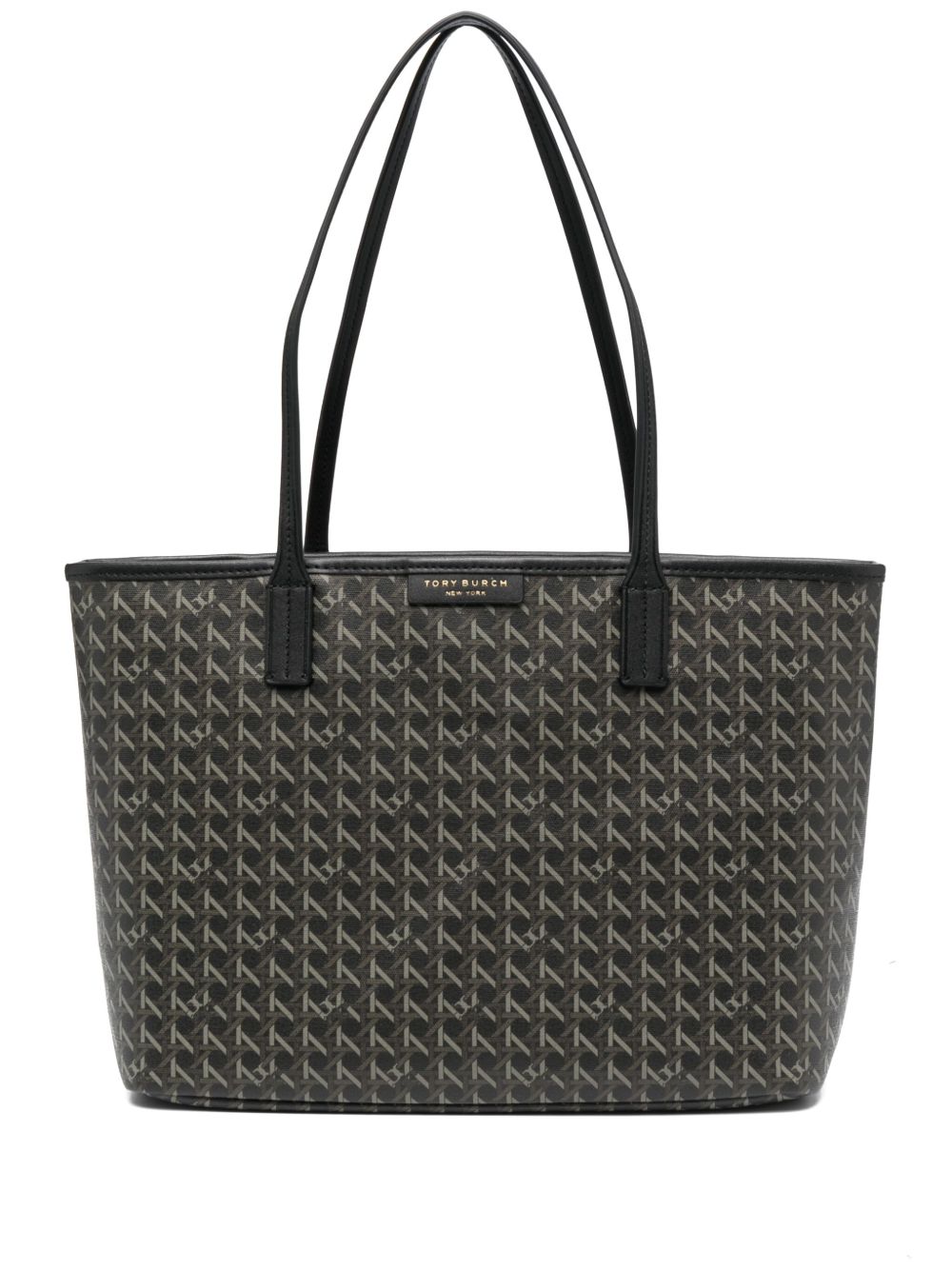 Tory Burch Ever-Ready Small Zip-Up Basket Weave Shopping Bag Black