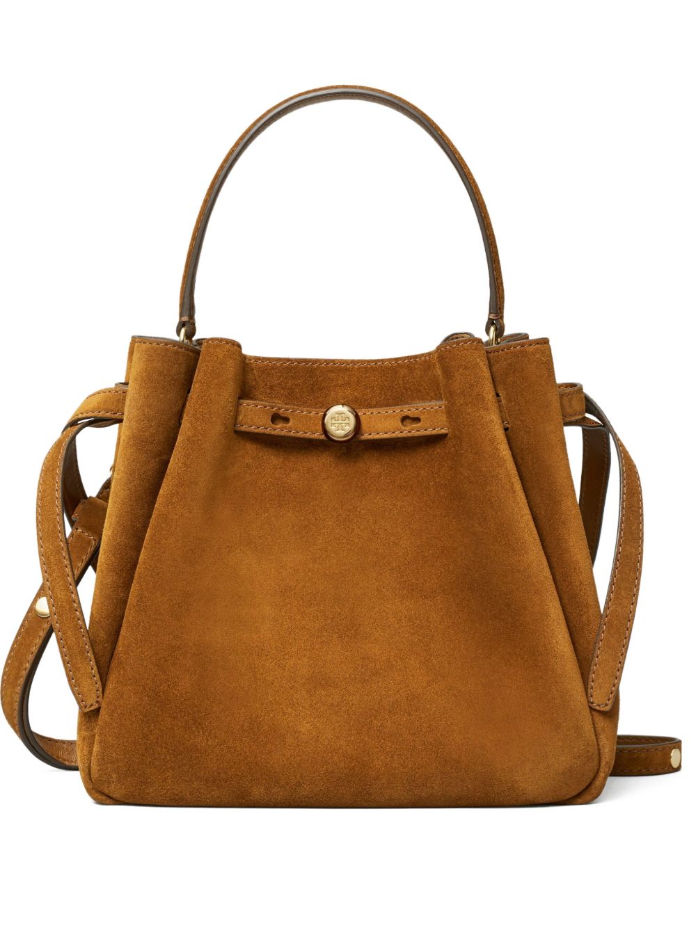 Tory Burch Romy Suede Leather Bucket Bag Leather Brown
