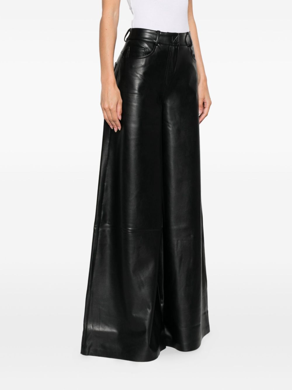 Norma Kamali Wide-Leg High-Waist Leather Trousers Black