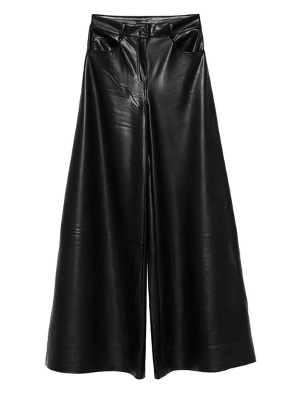 Norma Kamali Wide-Leg High-Waist Leather Trousers Black