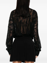 Norma Kamali Floral Lace Oversized Collared Black Bodysuit Black