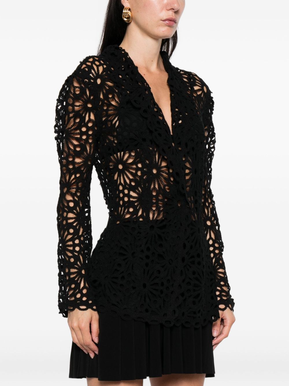 Norma Kamali Floral Lace Single-Breasted Blazer Jacket Black