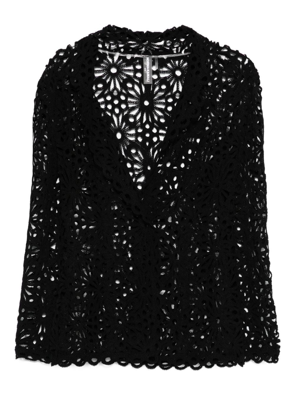 Norma Kamali Floral Lace Single-Breasted Blazer Jacket Black