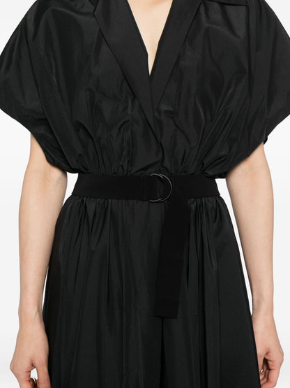Norma Kamali Black Flared-Hem Midi Dress with Adjustable Waist Strap Black