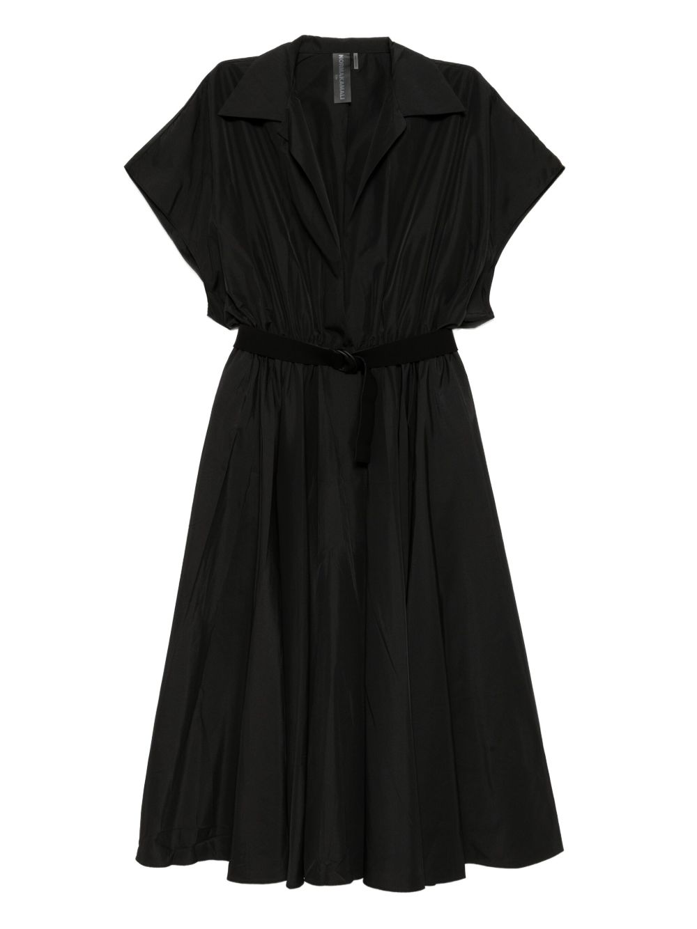 Norma Kamali Black Flared-Hem Midi Dress with Adjustable Waist Strap Black