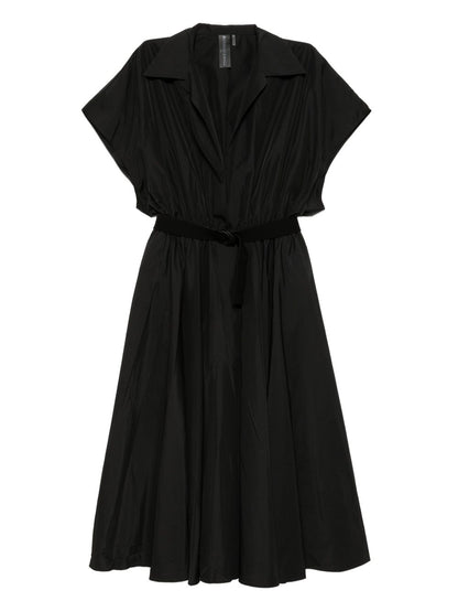 Norma Kamali Black Flared-Hem Midi Dress with Adjustable Waist Strap Black