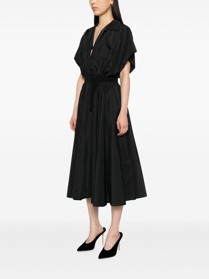 Norma Kamali Black Flared-Hem Midi Dress with Adjustable Waist Strap Black
