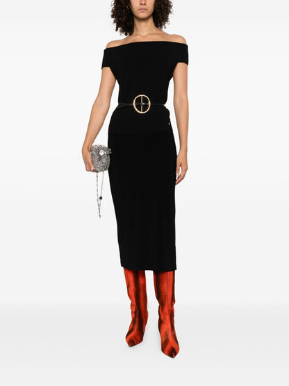 Norma Kamali Midi Black Seam Detail Pencil Skirt Black