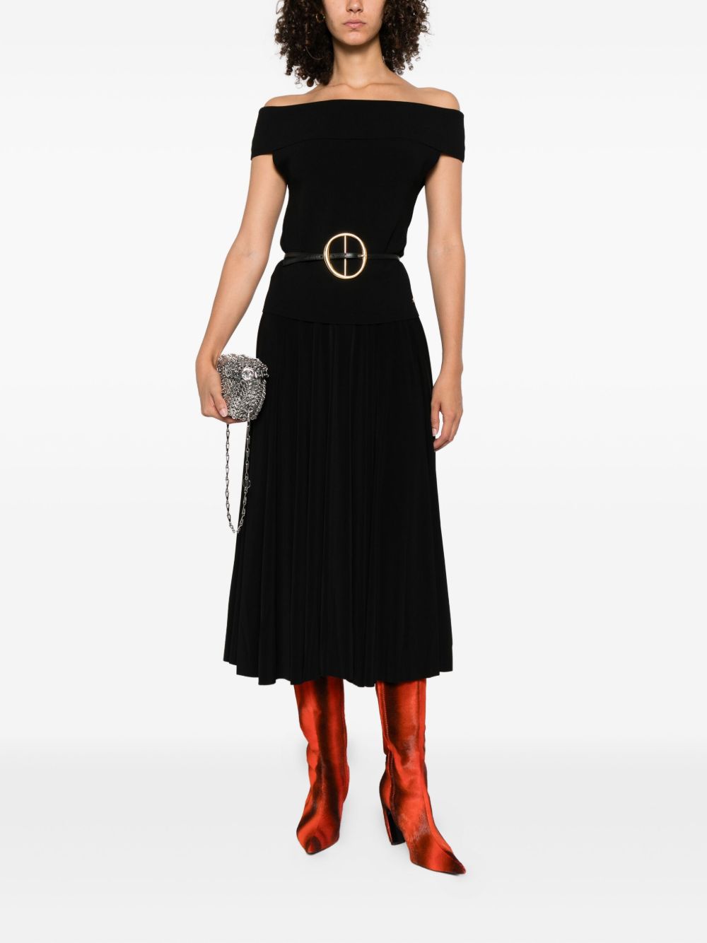 Norma Kamali Pleated A-Line Midi Skirt Black Black