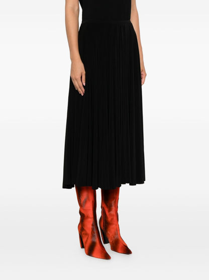 Norma Kamali Pleated A-Line Midi Skirt Black Black