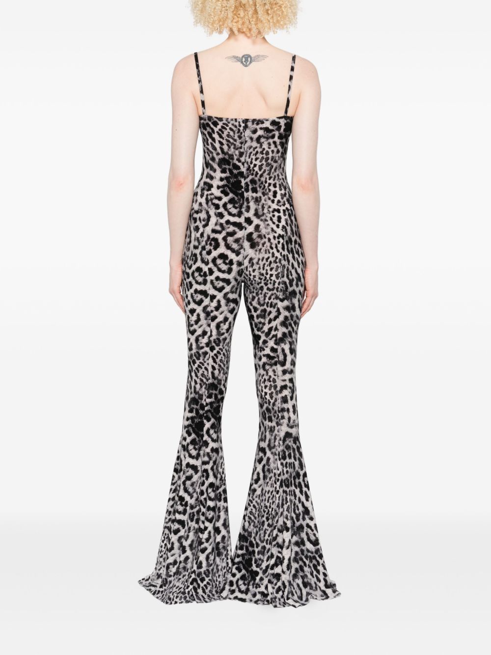Norma Kamali Leopard-Print Flared Jumpsuit With Adjustable Straps Brown