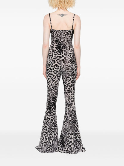 Norma Kamali Leopard-Print Flared Jumpsuit With Adjustable Straps Brown