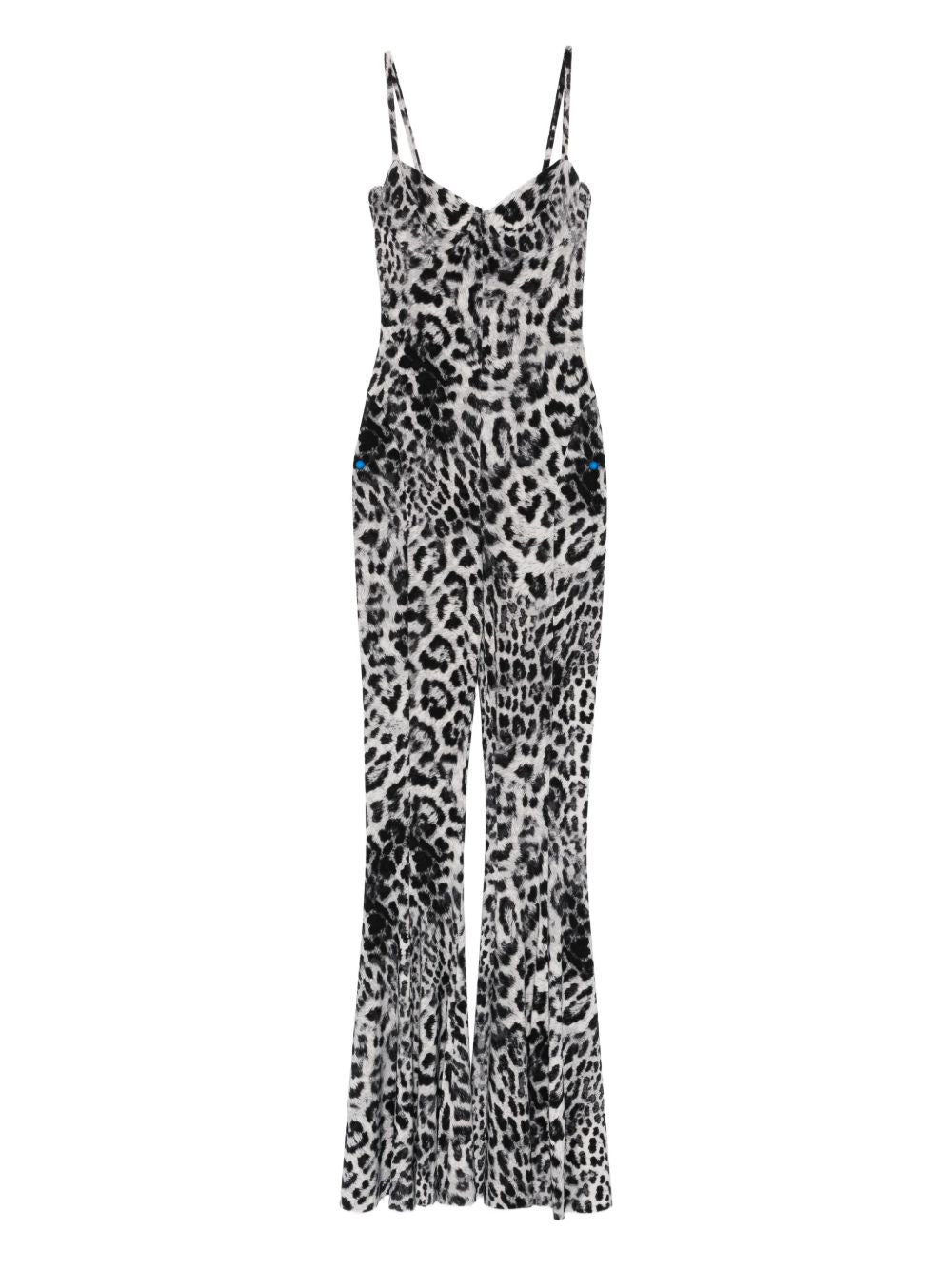 Norma Kamali Leopard-Print Flared Jumpsuit With Adjustable Straps Brown