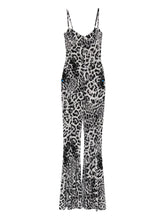Norma Kamali Leopard-Print Flared Jumpsuit With Adjustable Straps Brown